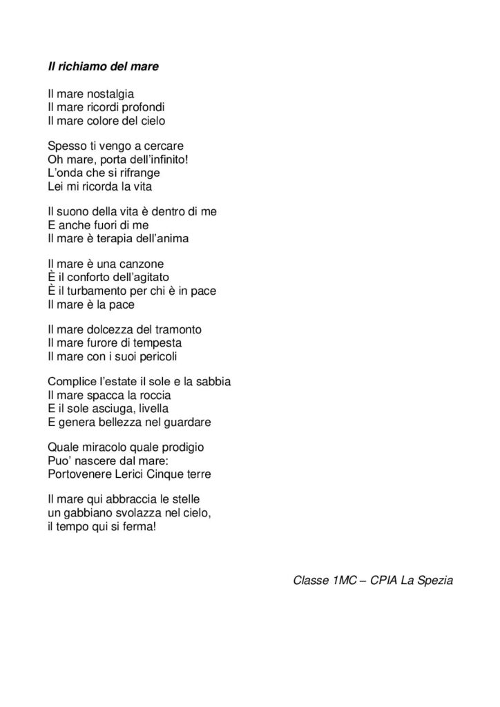 Classe 1MC Poesia Il Richiamo Del Mare CPIA